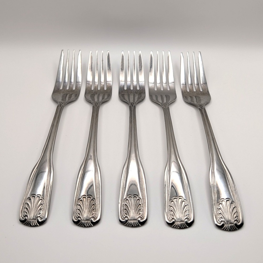 Walco Fanfare ABC 18CR Stainless Salad Forks Set of 5 Shell Motif 7" Coastal